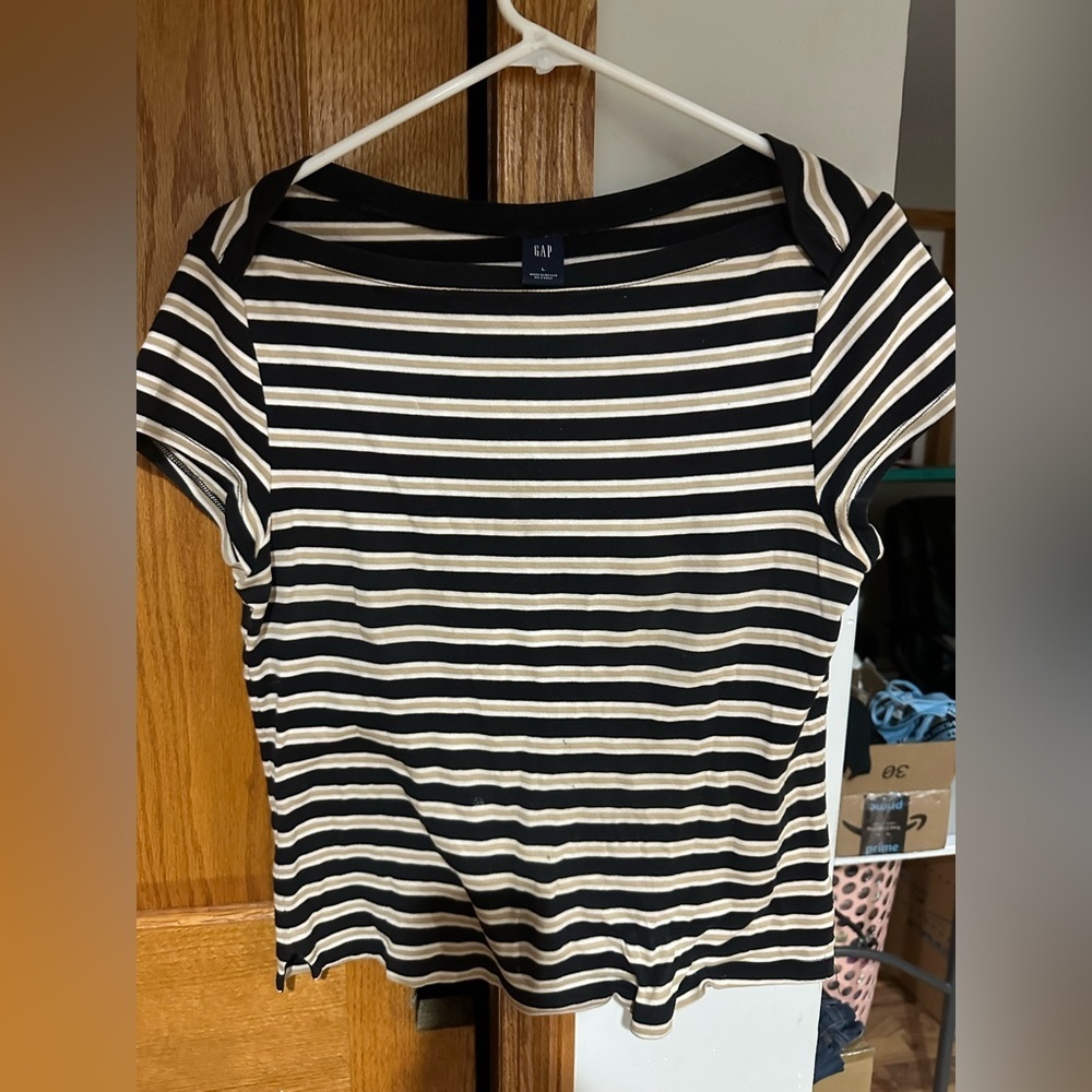 GAP Women's Striped Short Sleeve Tee - Black and Cream